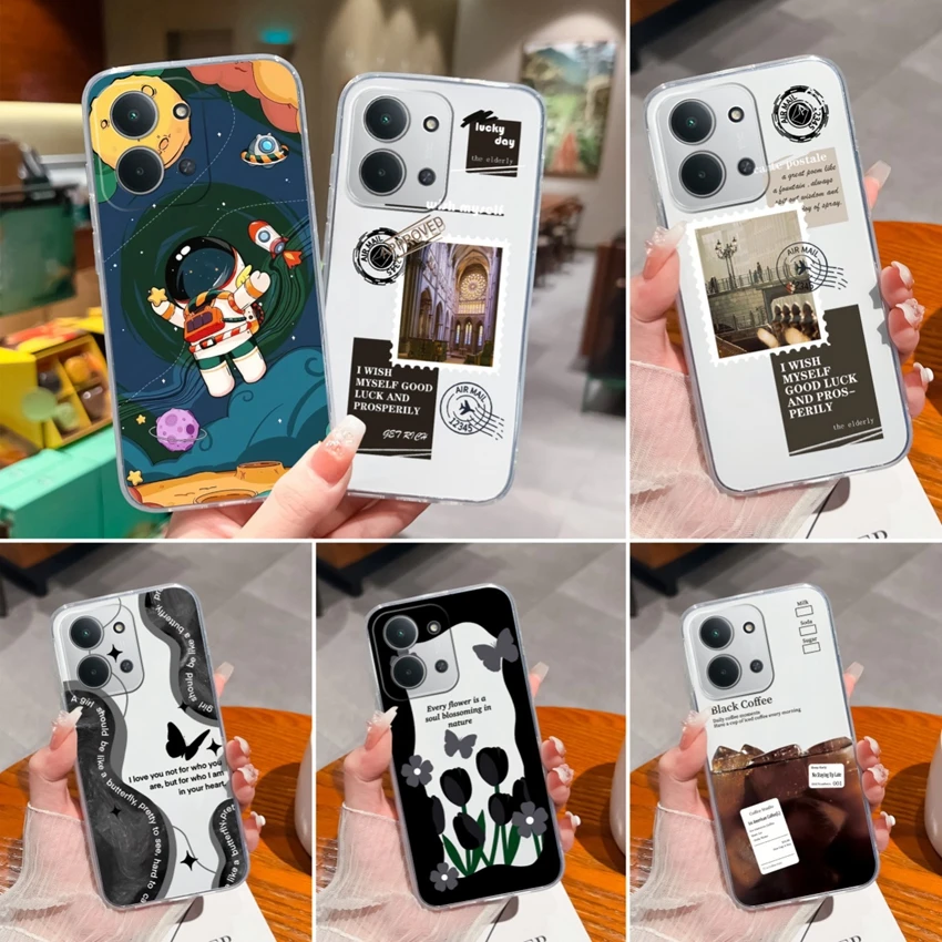 

Для Xiaomi Redmi 15C 4G чехол 6,9 дюйма с креативными узорами этикеток, прозрачный противоударный корпус для Redmi 15C 4G Fundas