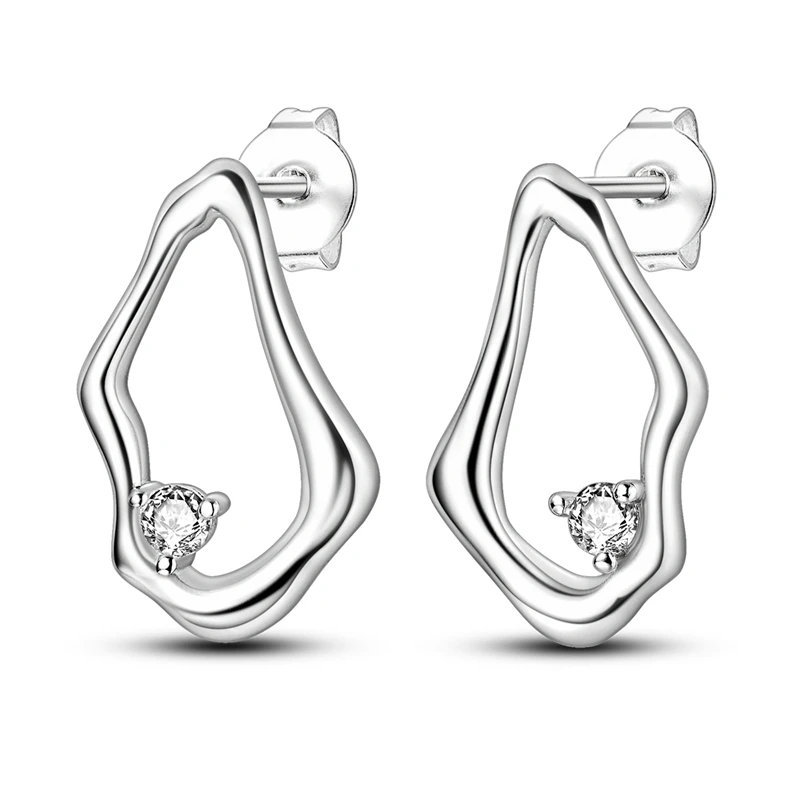 

100% 925 Sterling Silver Earrings Women Liquid Irregular Rhombus Earrings For Anniversary Wedding Jewelry Gift