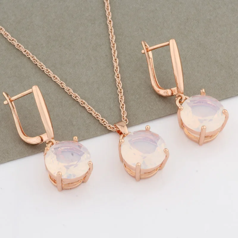 2022 Luxury Brands Sets 585 Rose Gold Color Jewelry Sets For Women 12mm Round Earrings And Pendant Set Luxury Quality Jewelry