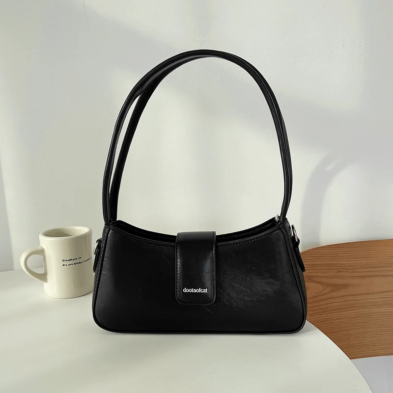 High Quality Classic Black Minimalist Underarm Bag 2024 New Women\'s PU Magnetic Buckle Zipper Crossbody Bag Elegant Handbag Tide