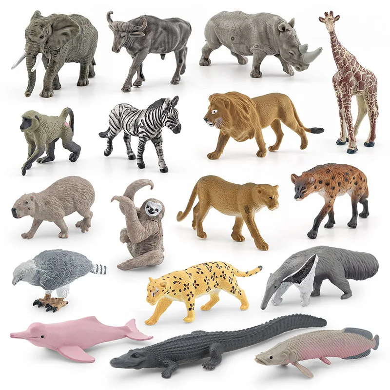 17pcs Mini Wild Zebra Buffalo Elephant Giraffe Animals Model Realistic Figurine Simulation Miniature Desktop Decoration Ornament