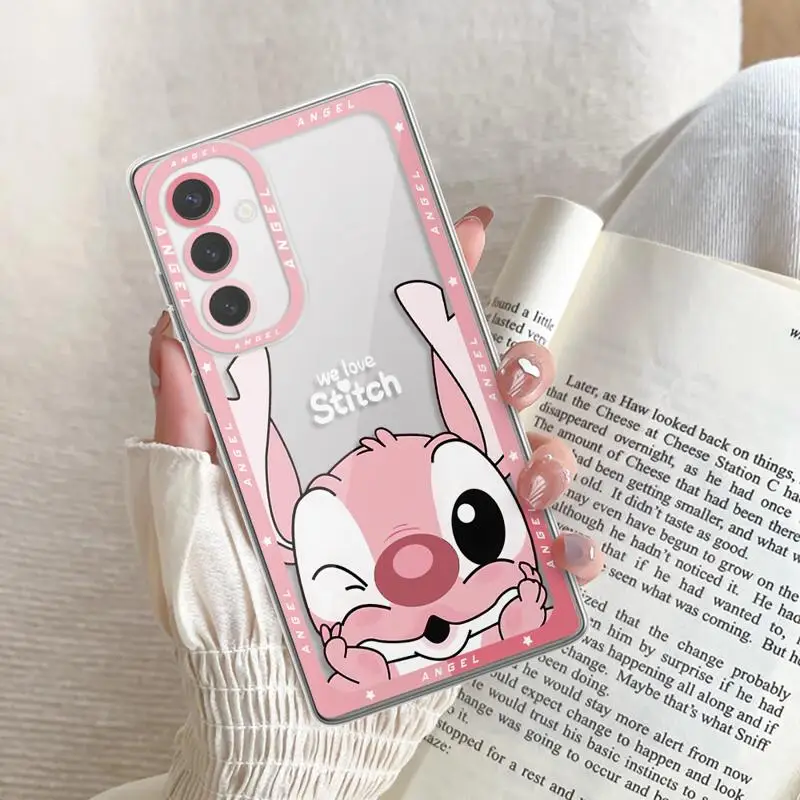 Disney Pink Stitch Blue Angel Clear Case For Samsung Galaxy A52 A12 A32 A52S A73 A72 A71 A51 A22 A25 A31 A21s A15 A23 A53 A50