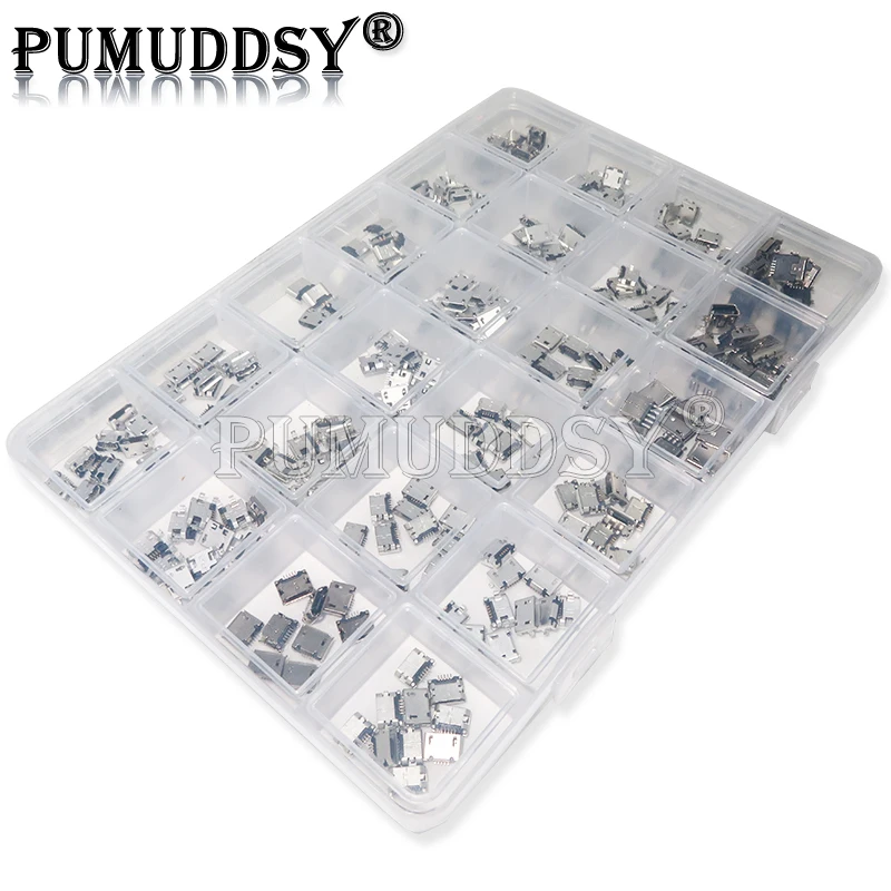 Ibuw 24 Models-240PCS/LOT Micro Usb Box Mini Mobile Phone Charging Accessories Connector Socket Jack MP3/4/5Pin