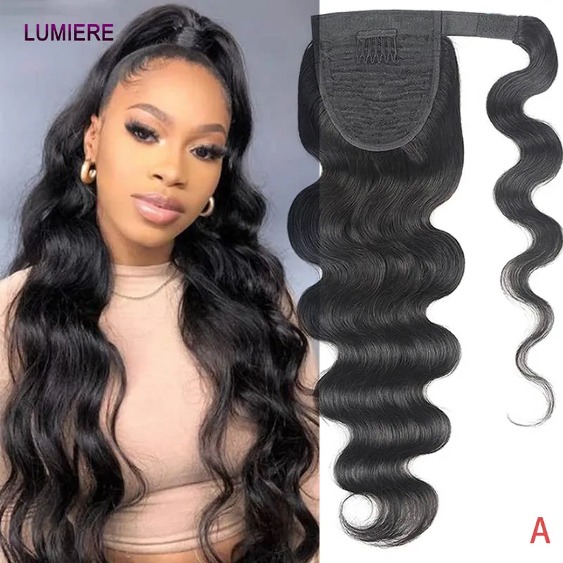 

Конский хвост, человеческие волосы, обертывание вокруг объемной волны, бразильские наращивание волос девственницы для женщин, 8-26 дюймов, клипсы, обёрточная бумага, шиньон