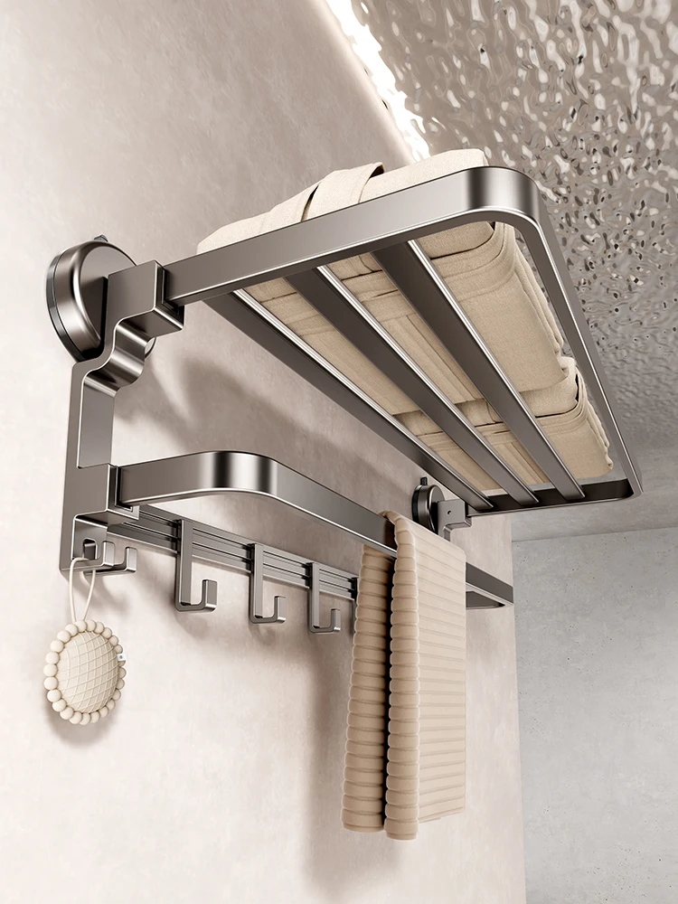 Bathroom Towel Rack Without Drilling Suction Cup Towel Holder Non Perforated Shelf Hook Organizer Floating Wall Shelf Storage