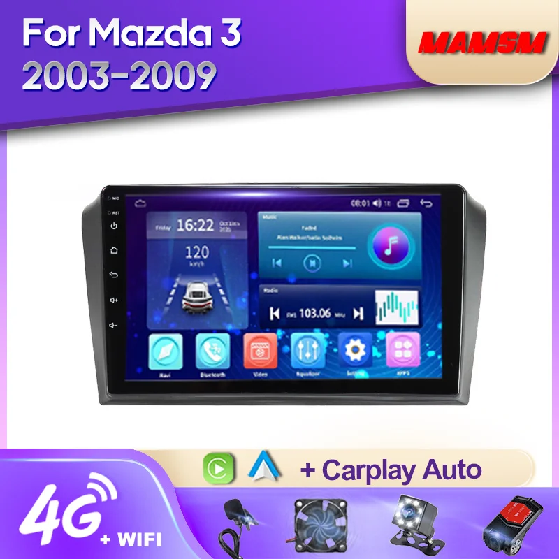 

MAMSM 2K QLED Android 12 Car Radio For Mazda 3 I BK 2003 - 2009 Multimedia Video Player Navigation GPS 4G Carplay Autoradio DSP