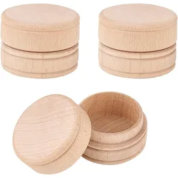 3 Pcs Mini Round Wooden Box 2x1.4 inch Small Wooden Ring Box BurlyWood Ring Jewelry Earring Trinket Box for DIY Names Date Wood