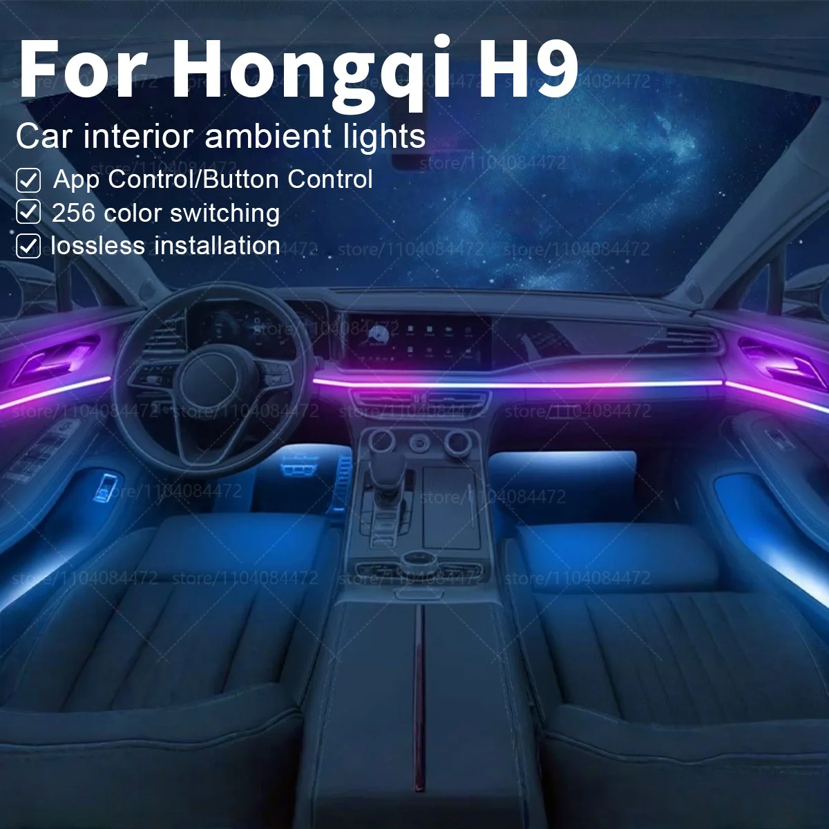 

Для Hongqi H9 FMA 22in1 RGB интерьер автомобиля акриловые автомобильные окружающие освещение RGB скрытая акриловая полоса украшения атмосфера аксессуары