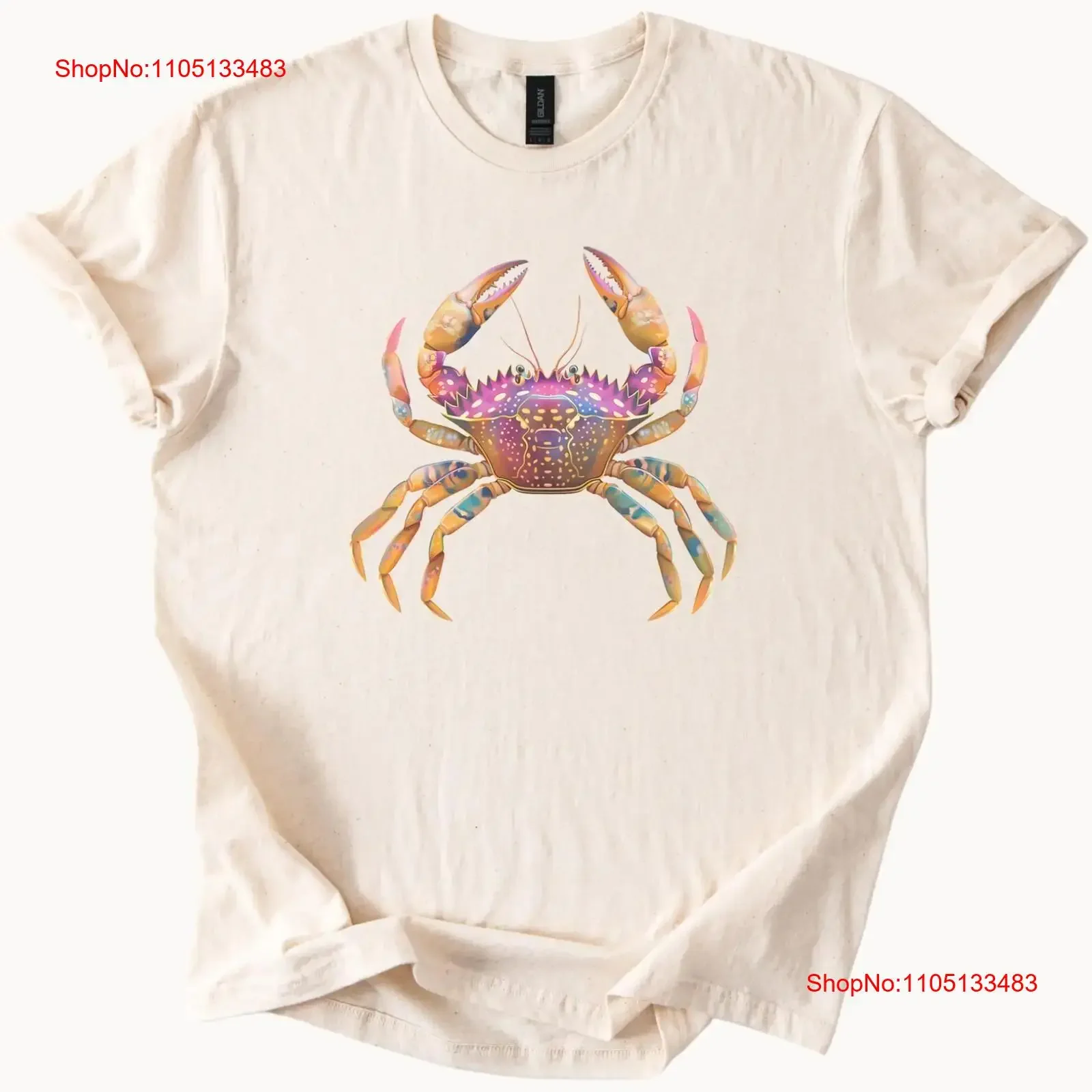 

Футболка с тропическим крабом, красочная футболка Ocean Sea Life в пляжном стиле, винтажный стираный домашний слегка удобный топ для повседневной носки