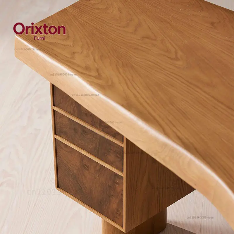 Log wind solid wood desk writing desk home study designer high-end senior inductor computer