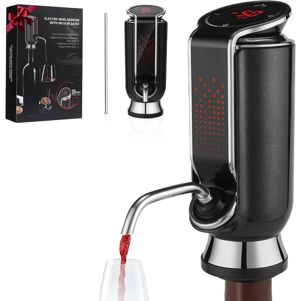 

4-in-1 Electric Wine Aerator and Decanter with LED Display Dispenser Vacuum Saver Wine Pourer Gift
