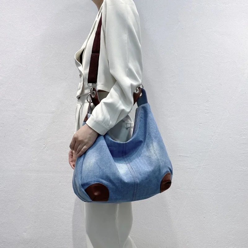 

Casual Denim Women Crossbody Bag Double zipper female Shoulder Bag Quality canvas Ladies handbags Travel bags blue bolsa