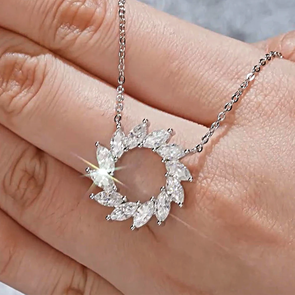 

3x5mm Marquise Cut Full Moissanite Pendant Necklace For Women 925 Sterling Silver Circle Pendant Party Wedding Fine Jewelry Gift