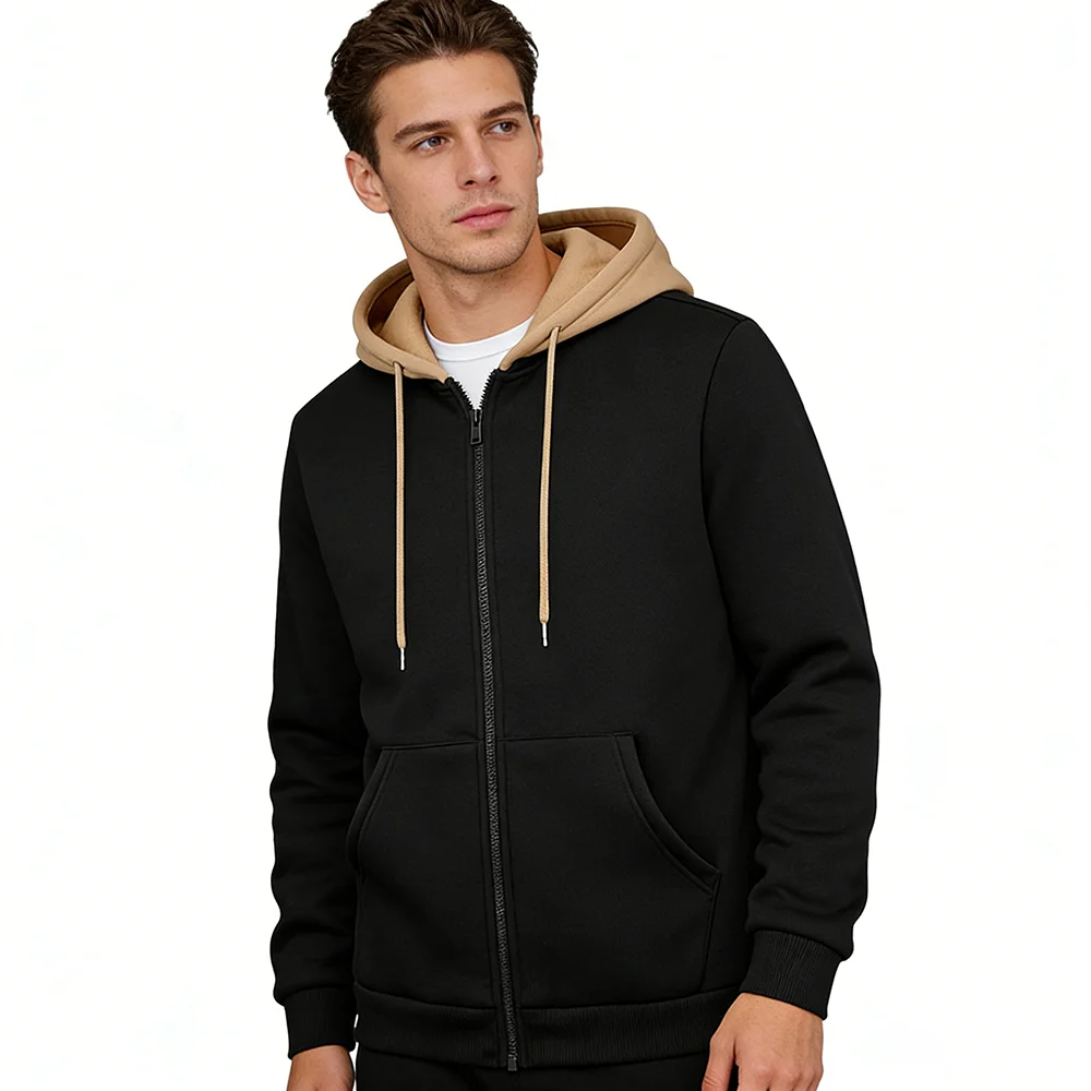 

Men's Autumn Winter Color Block Hoodie Full Zip Up Sweatshirt Casual Warm Pullover Fashion Long Sleeve Hooded Top