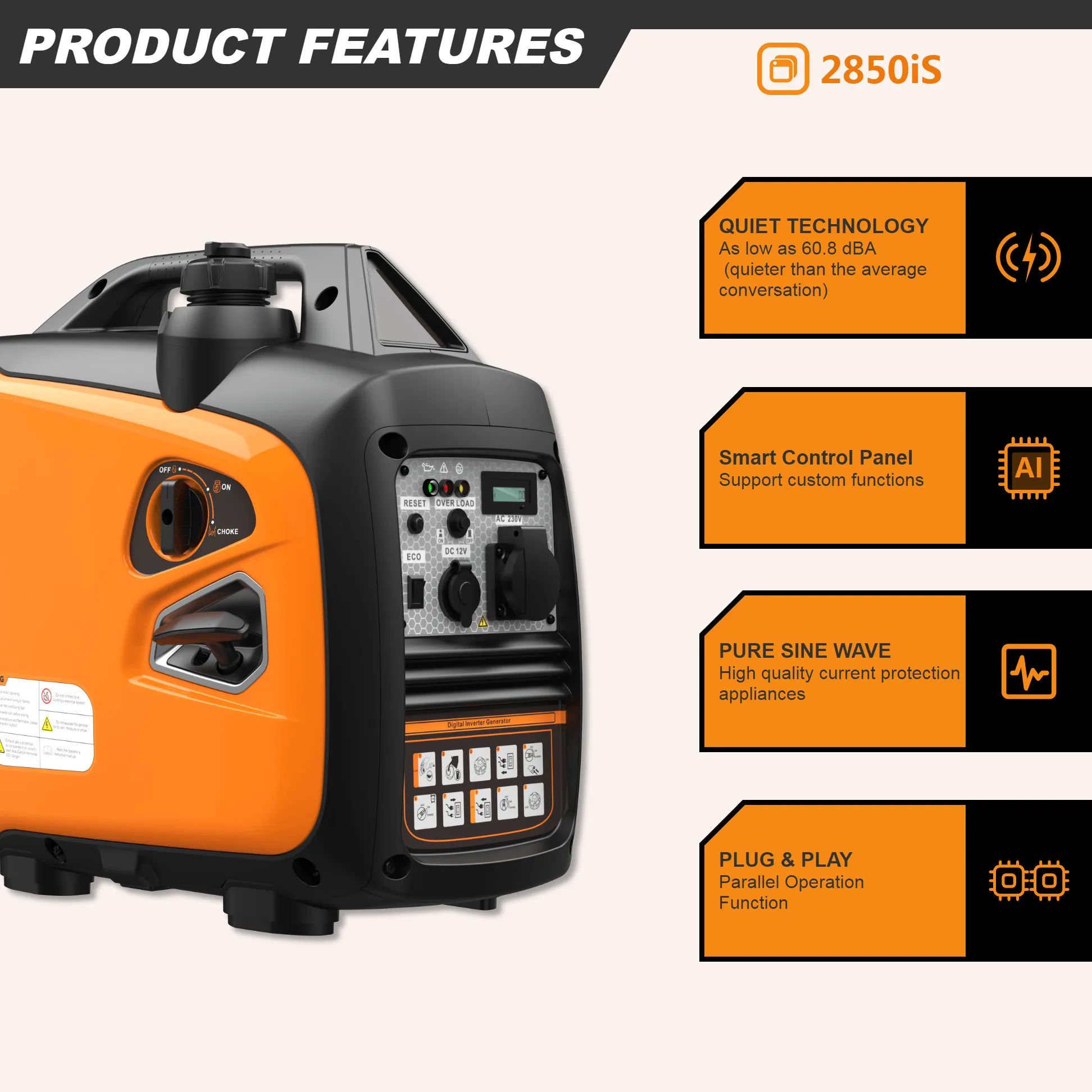 China Wholesale Portable Super Efficient Quiet Inverter Silent Generator 2KW Remote Electric Start Inverter Generator