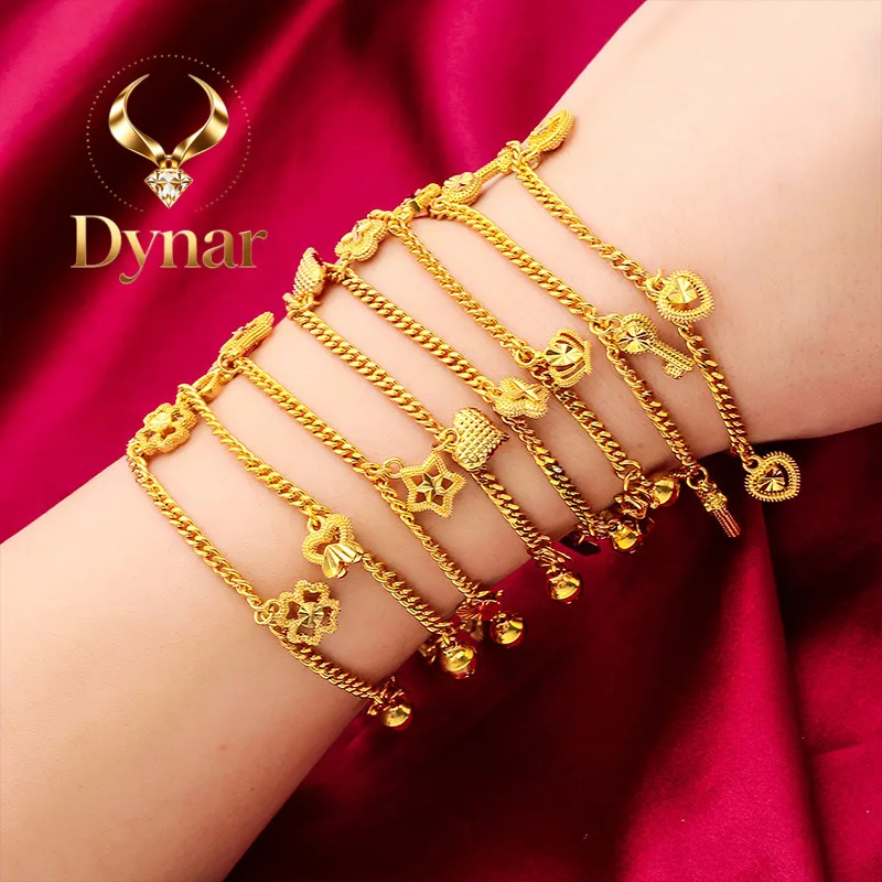 Dynar Jewelry   Love Bracelet for Women, 24K Gold, AU999 | Solid hearts with pearl spacers, durable for everyday activities.