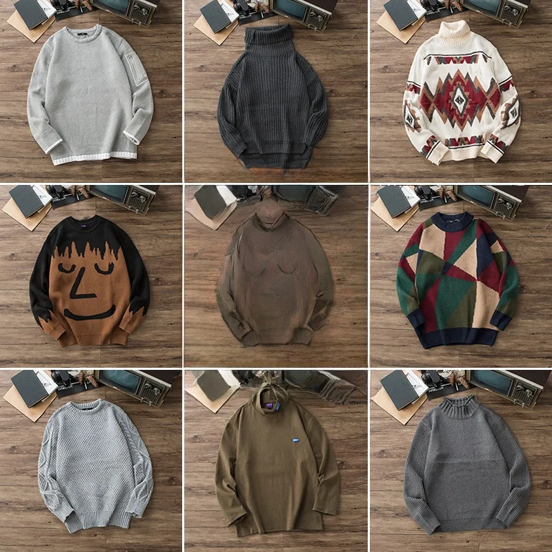 

Мужской вязаный свитер с молнией, свободного кроя, из смесового хлопка, повседневный, осенний, с длинным рукавом, круглый вырез горловины