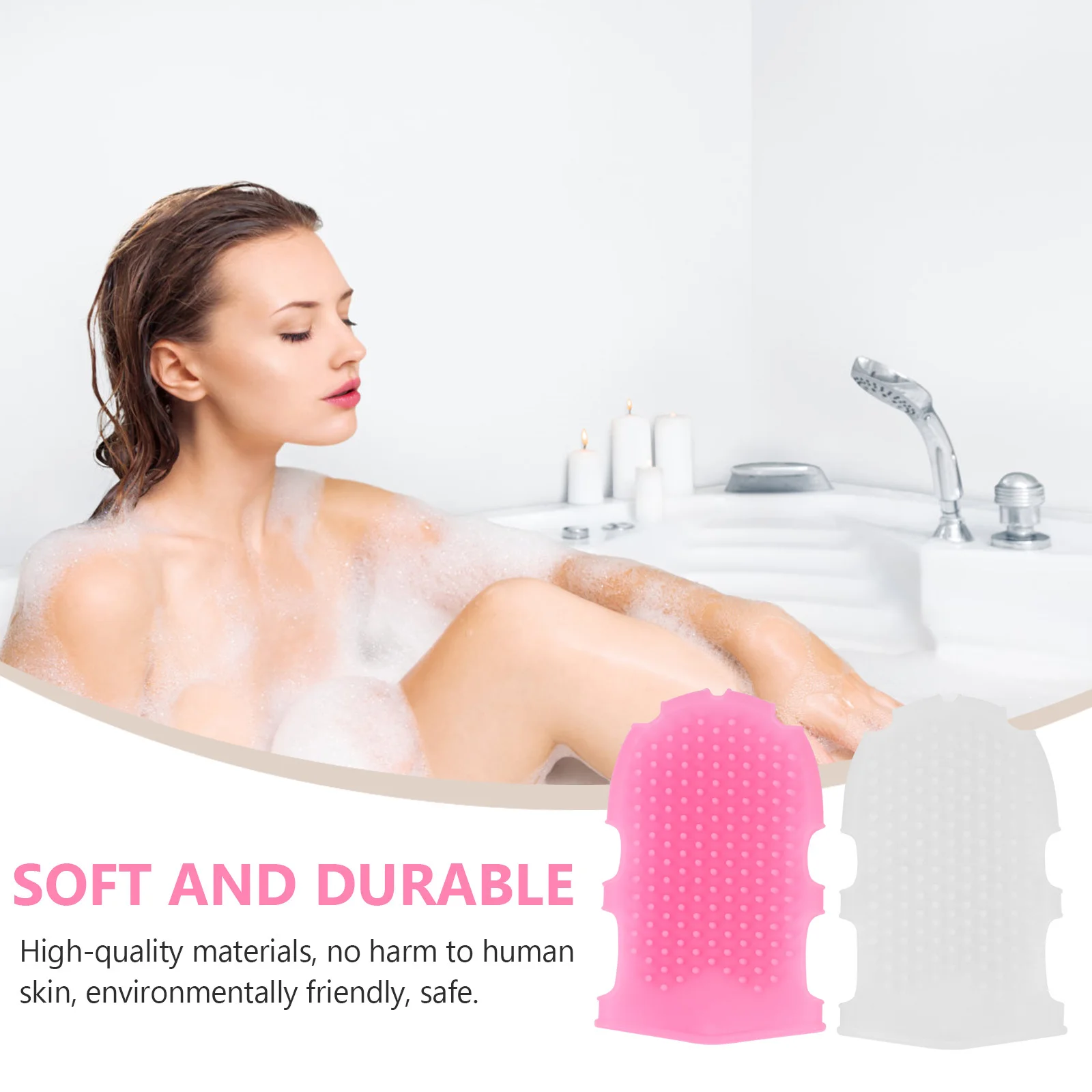 

2Pcs Silicone Massage Brushes Pink White Essential Oil Scraping Spa Bath Tool Durable Practical Long Lasting Ergonomic Design