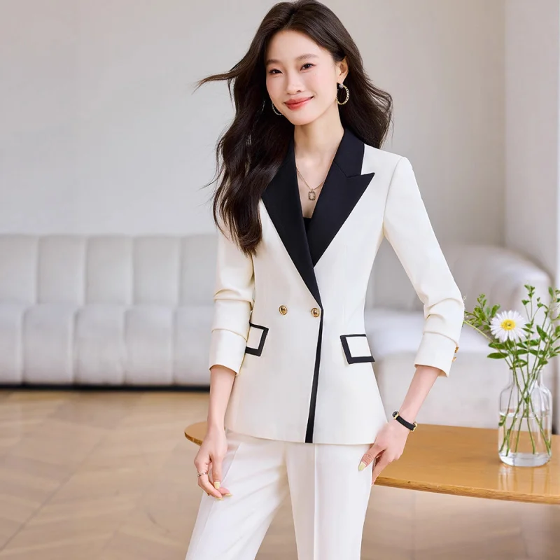 Terno feminino jacket2025new outono high-end elegante bloco de cores commuter formal terno de negócios