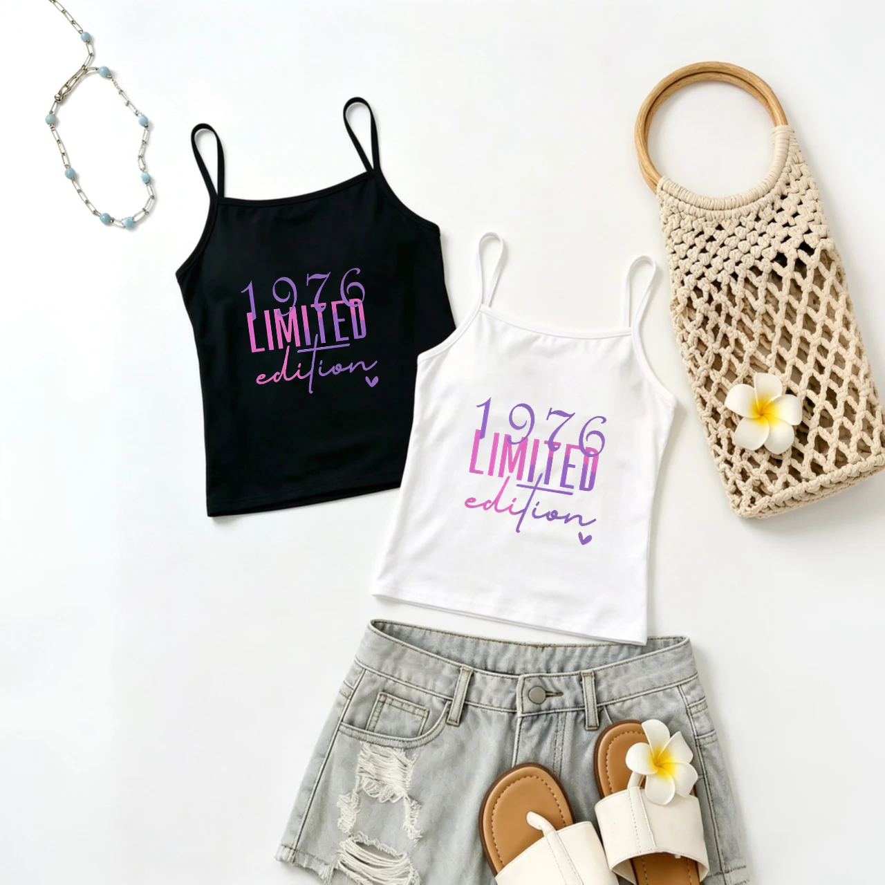 Chic Y2K Lettering Print Cami Top Womens Summer Sleeveless Spaghetti Strap Casual Slender Beach Vest with 1976 Sayings Poster