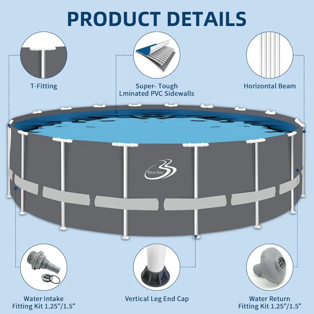 18フィート x 52インチ ラウンドメタルフレームプール、地上屋外スイミングプールセット、1545 GPHフィルターポンプ付き、プールカバー、はしご、