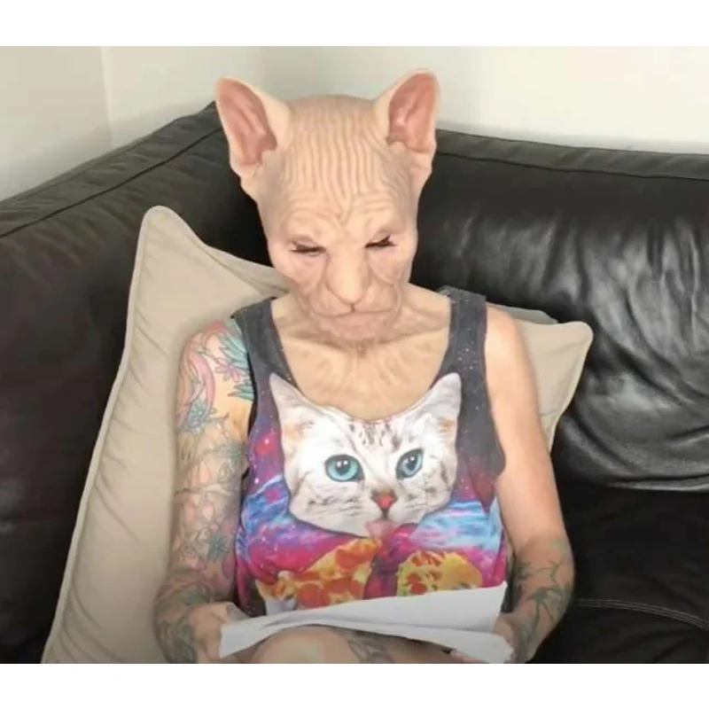 Adult Hairless Cat Mask - Full Head Latex Halloween Costume