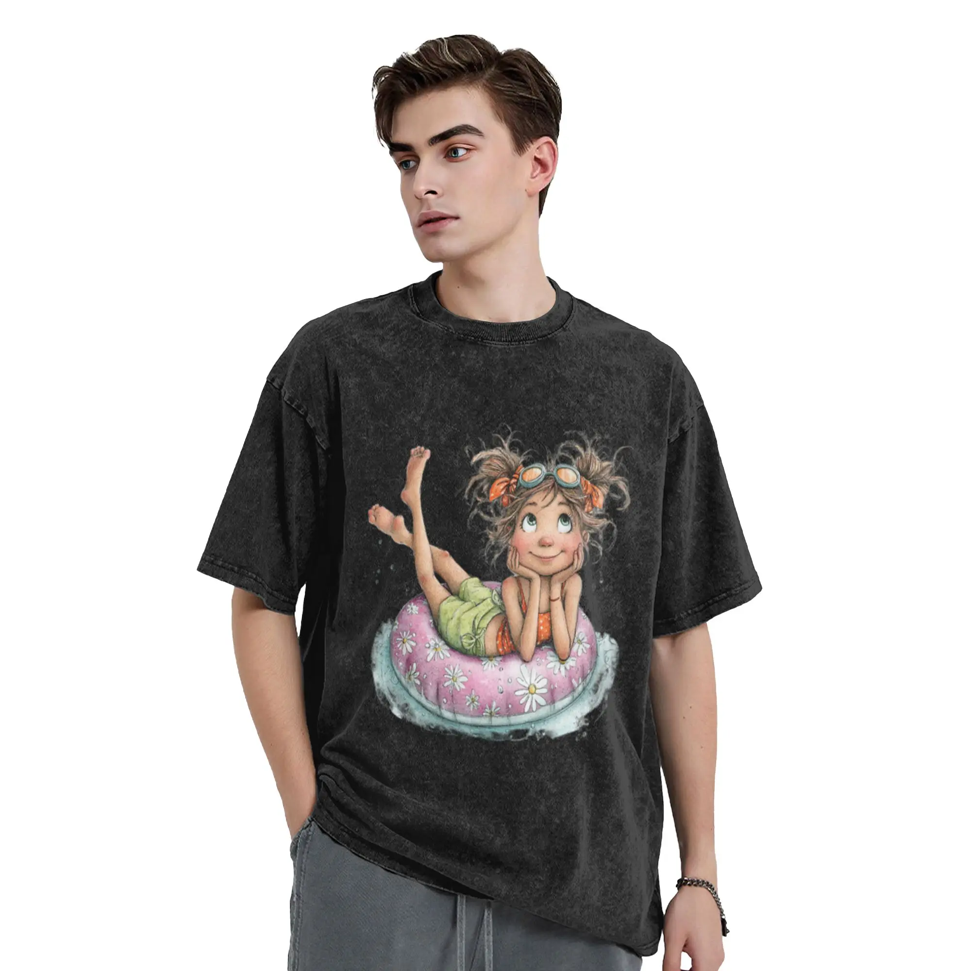 Cute girl with a lifeline - whimsical design Unique Trendy A T-Shirt Oversized Short Sleeve Men's Women's Cotton Tees Tops