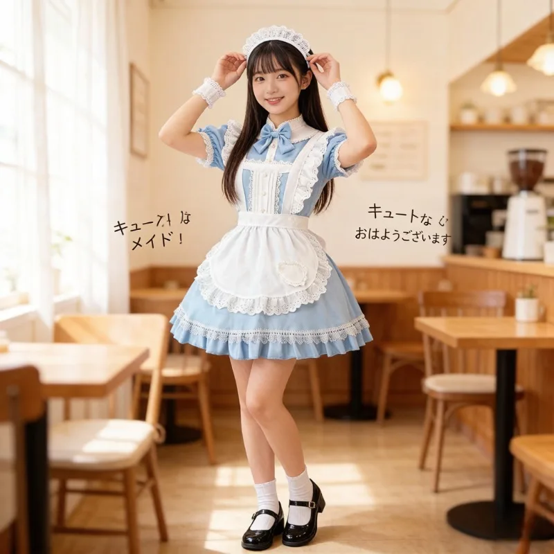 

Blue White Maid Dress Light Lolita Cosplay Outfit Kawaii Soft Style for Role Play Party Carnival Stage Performance Anime Wear