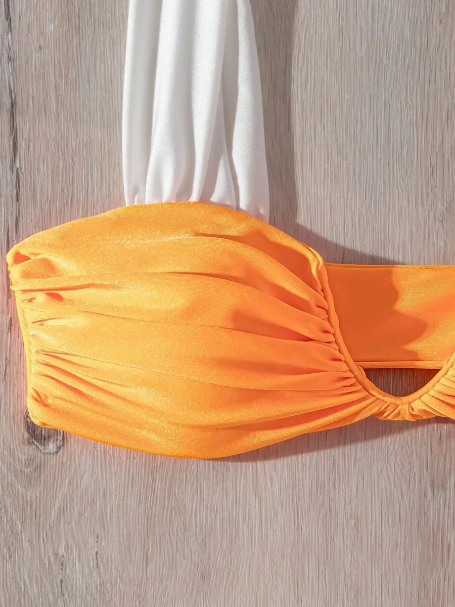Wrinkled V Neck Bikini 2025 Female Swimsuit Women Swimwear Two-pieces Bikini Set High Cut Bather Bathing Suit Swim Beach Wear