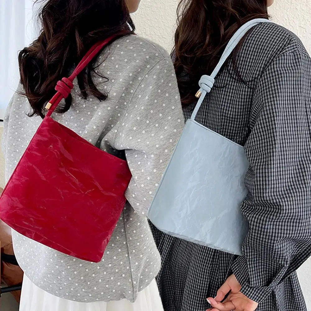 Solid Color Suede Shoulder Bag Soft Fabric Magnetic Buckle Closure Bucket Bag Adjustable Strap Rope Buckle Handbag Work