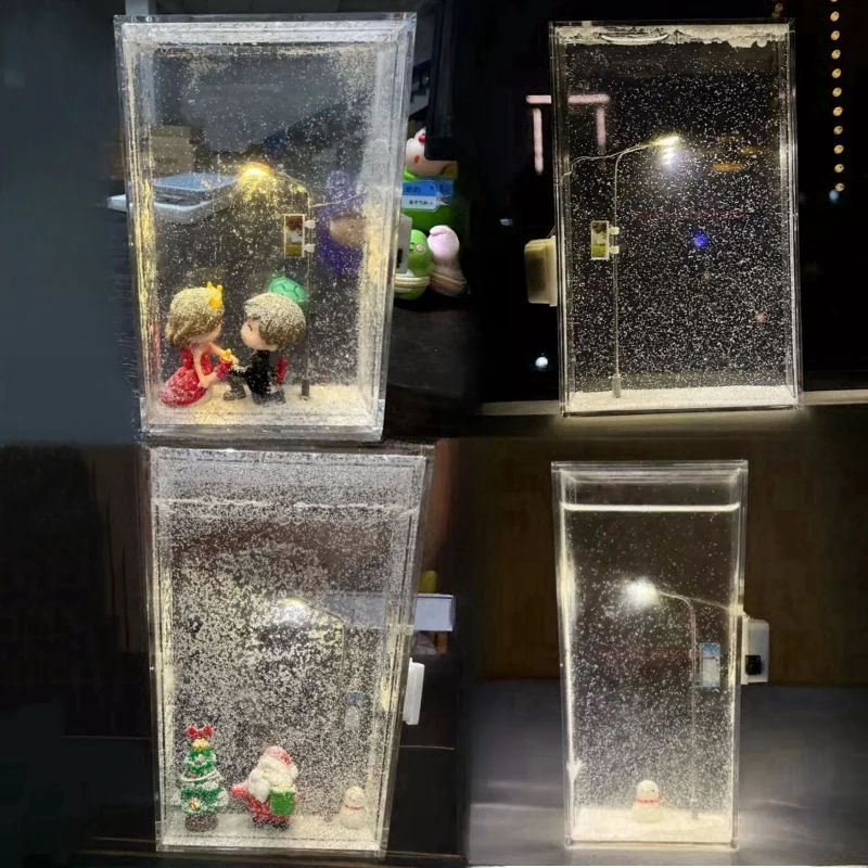 ليلة ثلجية تتدفق ضوء الليل الصغيرة ضوء الشارع محاكاة الثلوج لعبة أطفال لتقوم بها بنفسك حزمة المواد لعبة دمية رجل الثلج هدية الكريسماس