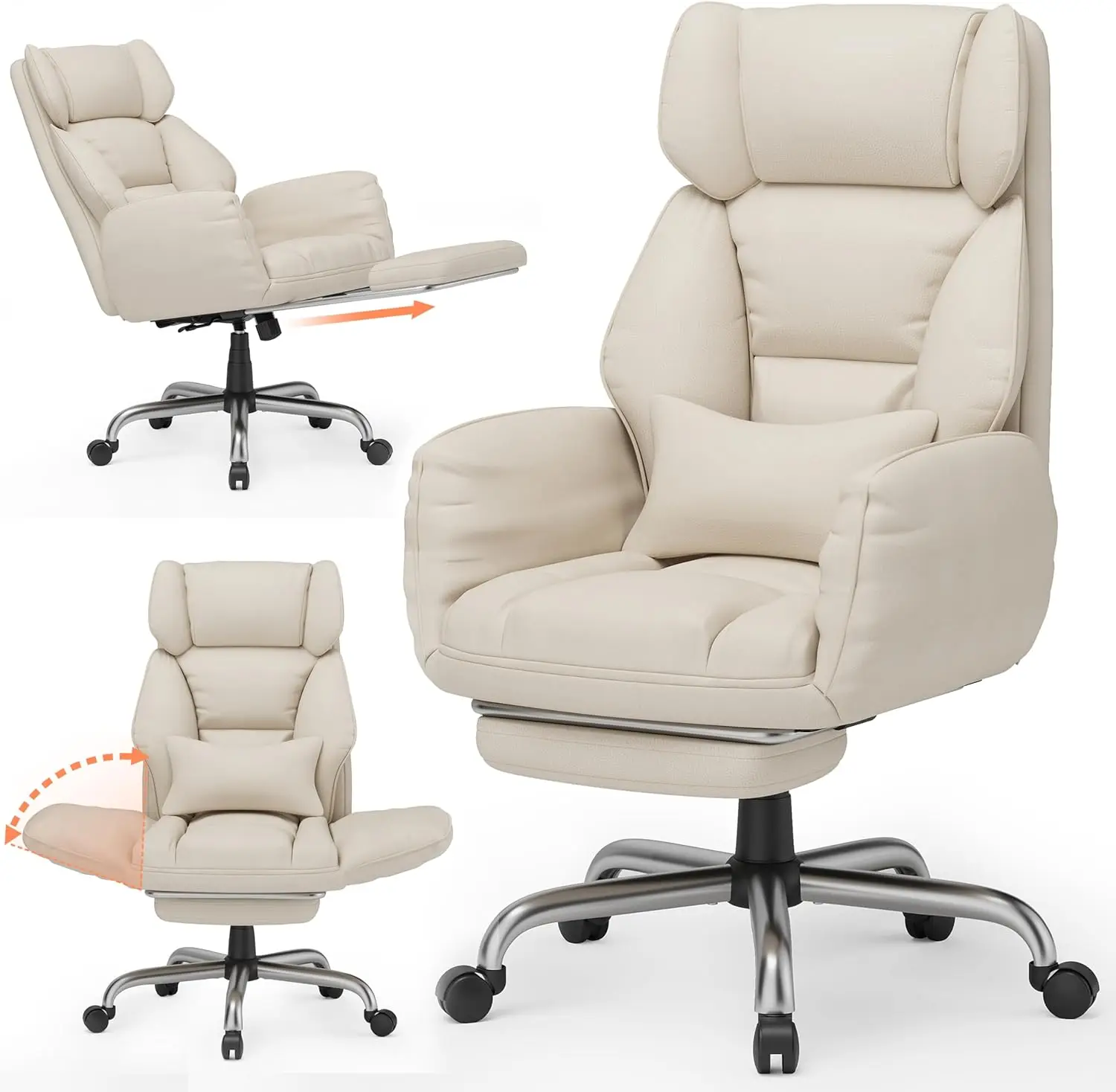 Gabrylly Office Desk Chair, Big And Tall Criss Cross Chair With Wide Seat, Footrest, Reversible Armrest, 120°Tilt, Executive