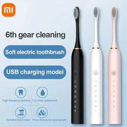 XIAOMI-Escova de Dentes Elétrica Ultrassônica, Limpador Impermeável, Conjunto Casal Automático, Cabelo Macio, Modo 6 Velocidade, Casa, Carregamento USB