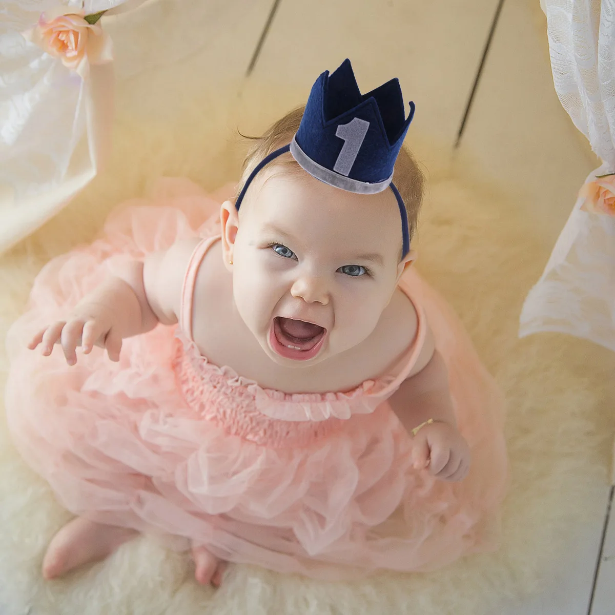 

Kids Crown Hairband Dark Blue Children Birthday Hats For Party Wedding Halloween Graduation Baby Shower Festival Wear