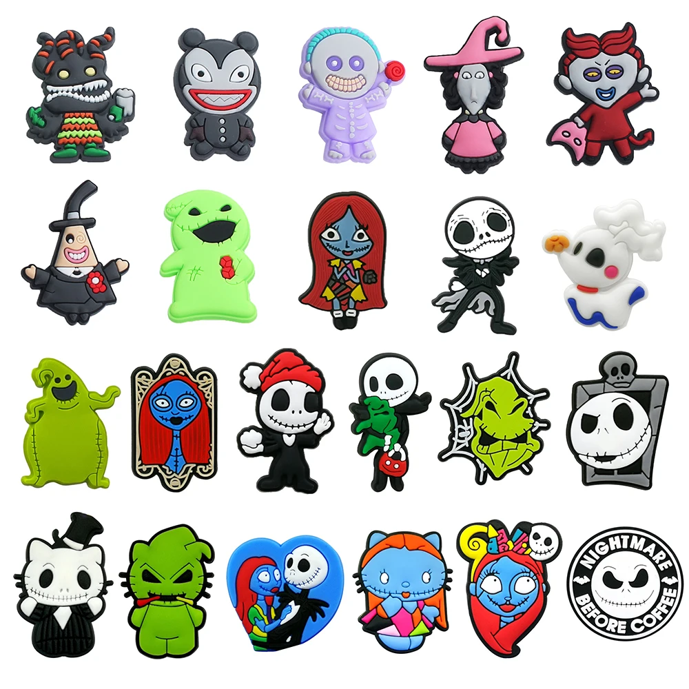 22pcs/set Cartoon Movie Nightmare Before Christmas PVC Shoes Charms Skull Jack Shaped Clog Sandals Shoe Accessories Decorations