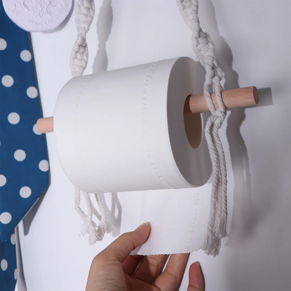 Nordic Style Bohemian Paper Towel Rack Cotton Thread Bohemia Toilet Tissue Holder Wall Hanging Creative Tissue Storage Rack - view 2