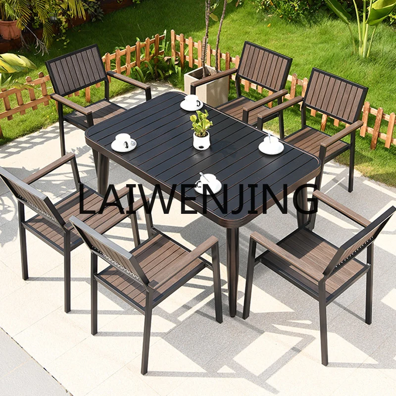 RWJ Outdoor Aluminum Alloy Waterproof Plastic Wood Iron Cast Aluminum Terrace Occasional Table and Chair Combination