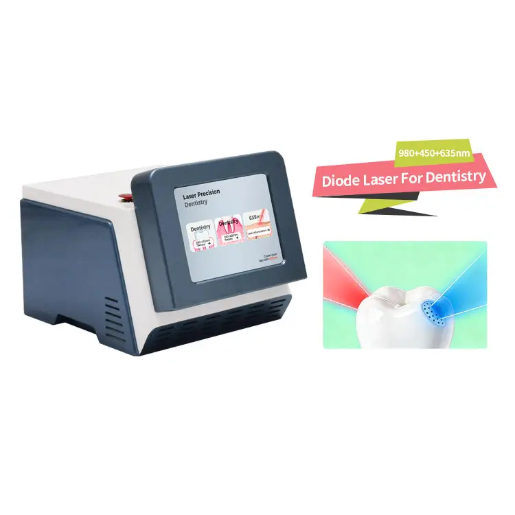 

Diode laser machine with three wavelengths: 980nm + 450nm + 635nm. Diode laser machines are used for teeth whitening