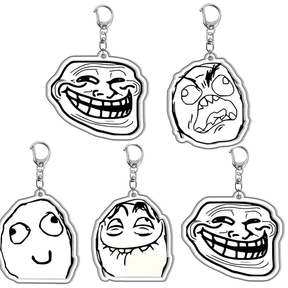 Funny Rage Comic Expression Keychain Acrylic Humorous Face Bag Pendant Keyring Holder Fashion Jewellry Accessories Friends Gift