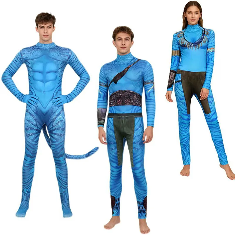 

Movie Women And Men Cosplay The Way Of Water Alien Blue Bodysuit Kids Girl Boy Sexy Jumpsuit For Halloween Performance Catsuit