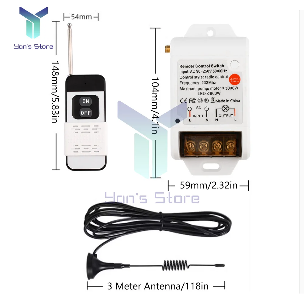 Przełącznik zdalnego sterowania 433Mhz Odbiornik przekaźnikowy dużej mocy AC 90V-250V z zewnętrzną anteną włączającą i wyłącznikiem do pompy -30~+80