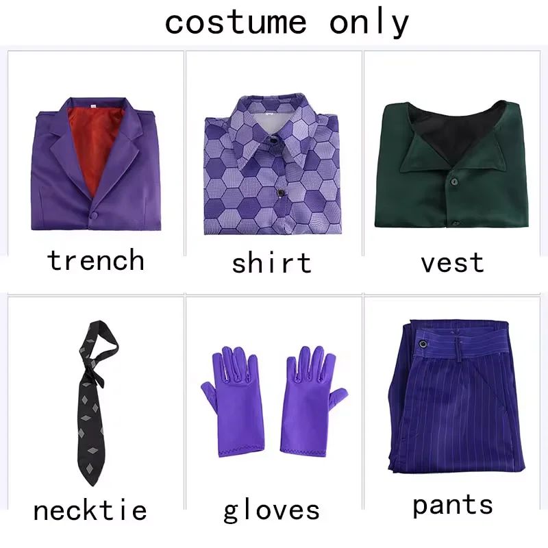 Mannen Clown Cosplay Kostuum Clown volledige set Jas Shirt Vest Stropdas Pak Outfits voor Mannelijke Halloween-kostuums
