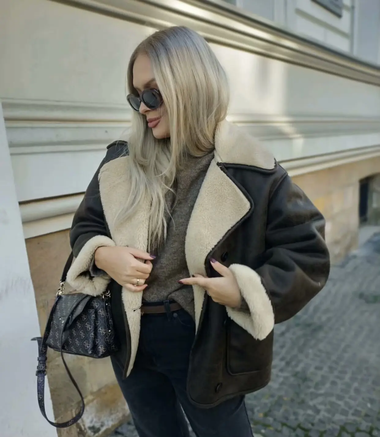 Autumn Faux Jackets Outwear Women Fashion Fashion Turn-Down Collar Three-Color Shearling Long Sleeve Jacket  Short Coat