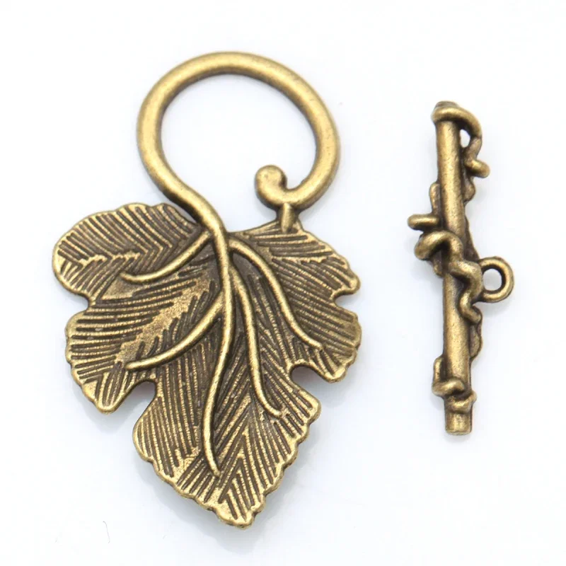 Wholesale 10Set Tibetan Silver plated Grape Leaf Toggle Clasps Connectors Grapes Clasps Hooks for Jewelry Making DIY