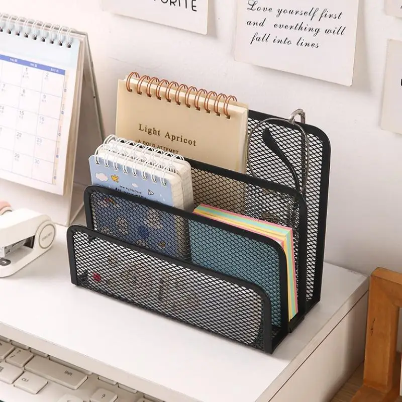 Hot 1Pcs Multi-functional Metal Table File Rack Mesh Three Layers Mail Holder Desktop Storage Stand School Office Mail Holder