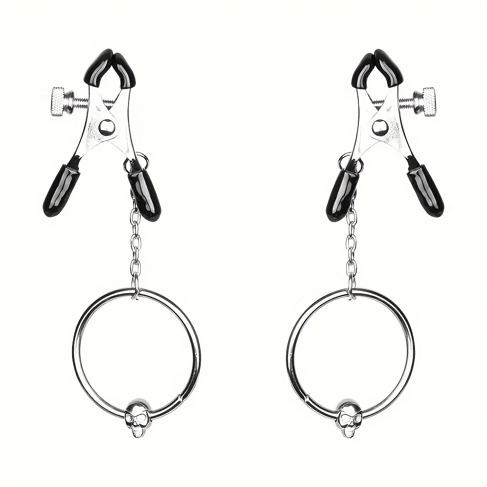 

Large Metal Nipple Clips with Skull O-Ring Pandent Adjustable Breast Clamps BDSM Adult Punish Flirting Sex Play Toys For Women