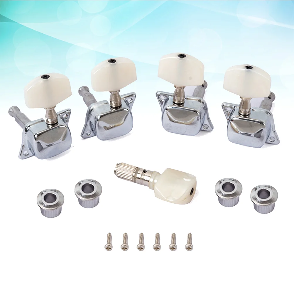 5 Pcs Banjo Semi-closed Machine Head Tuning Tuner Peg Key with 4 Bushing for Banjo Guitar (Silver) Banjo Tuner Peg