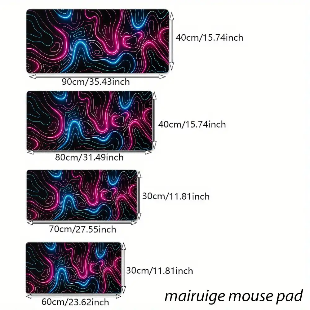 Blue Pink Glowing Lines Mouse Pad Large Computer Office Game Table Mat XXL Rubber Non-slip Stitched Keyboard Mats Long Desk Pads