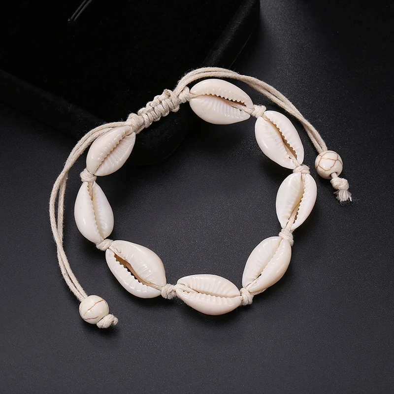 Black / White Rope Shell Bracelets For Women Summer Fashion Beach Adjustable Length Bracelets Accessories Girls