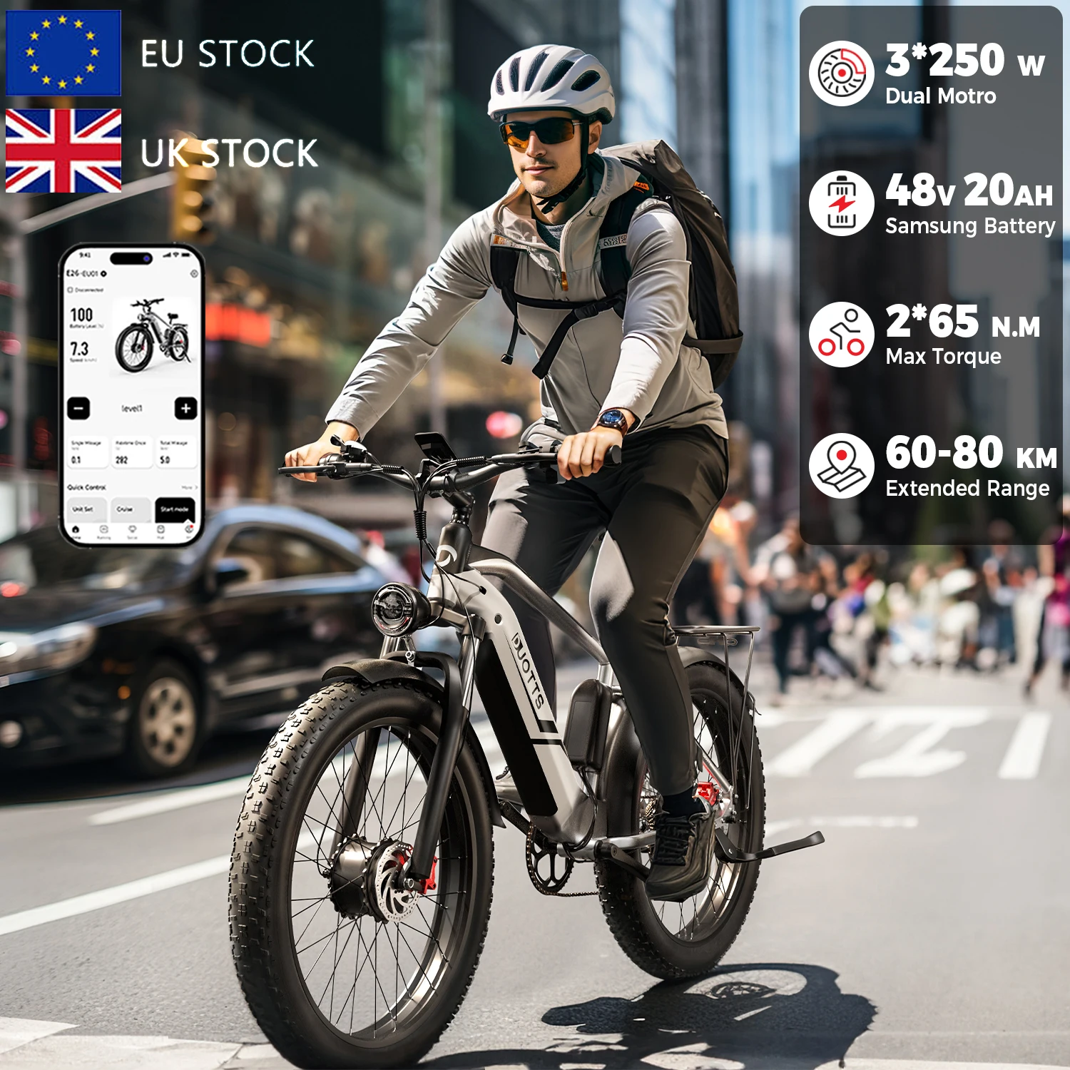 

EU UK Stock F26Inch Leisure Off Road Adult City Electric Bike EBike 20AH Mountain Fat Tire Electric Bike Bicycle